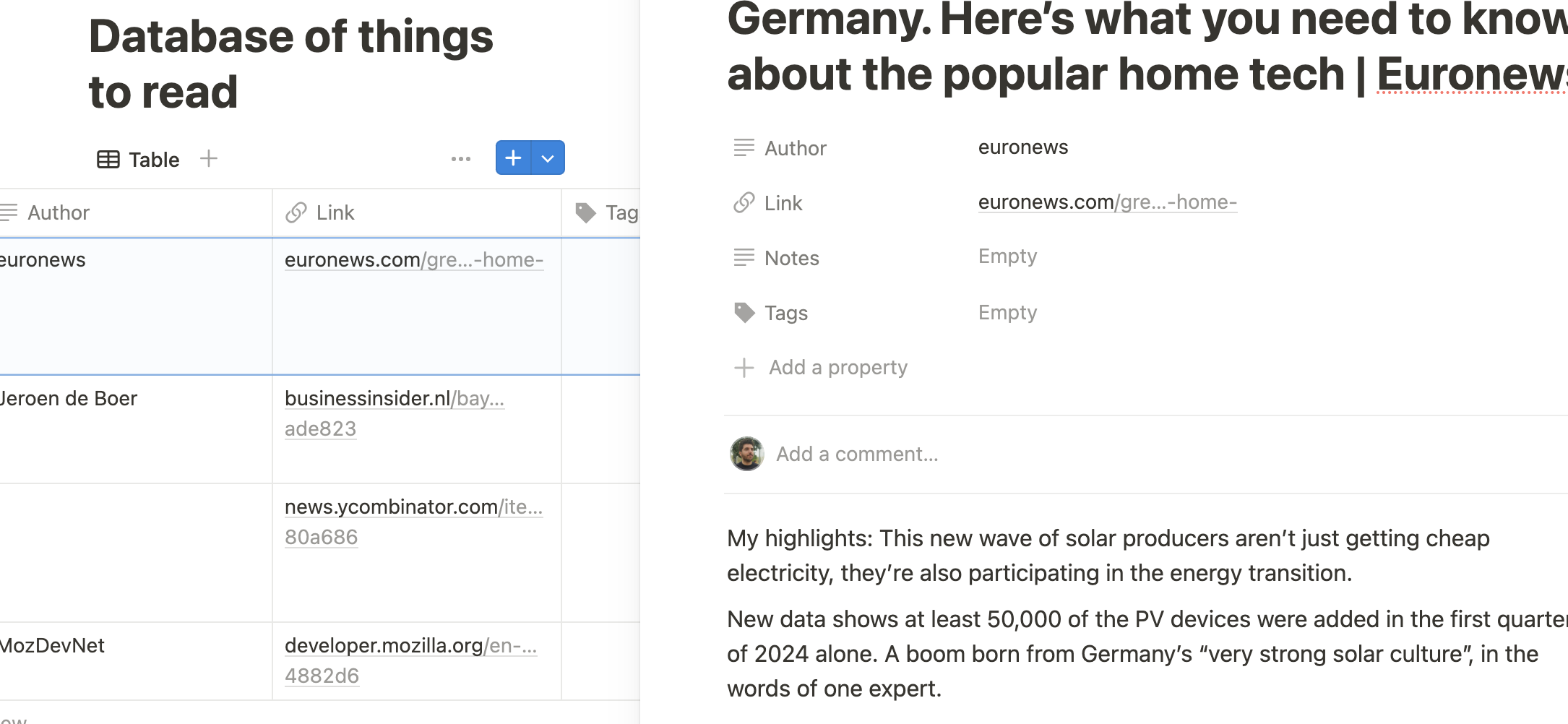 Example of reading Notion Database