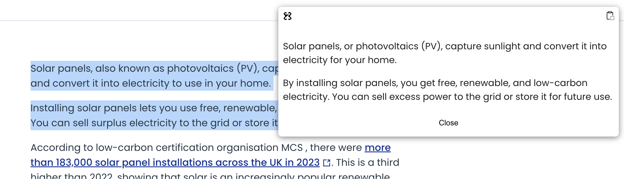 Example result of triggering the improve writing workflow