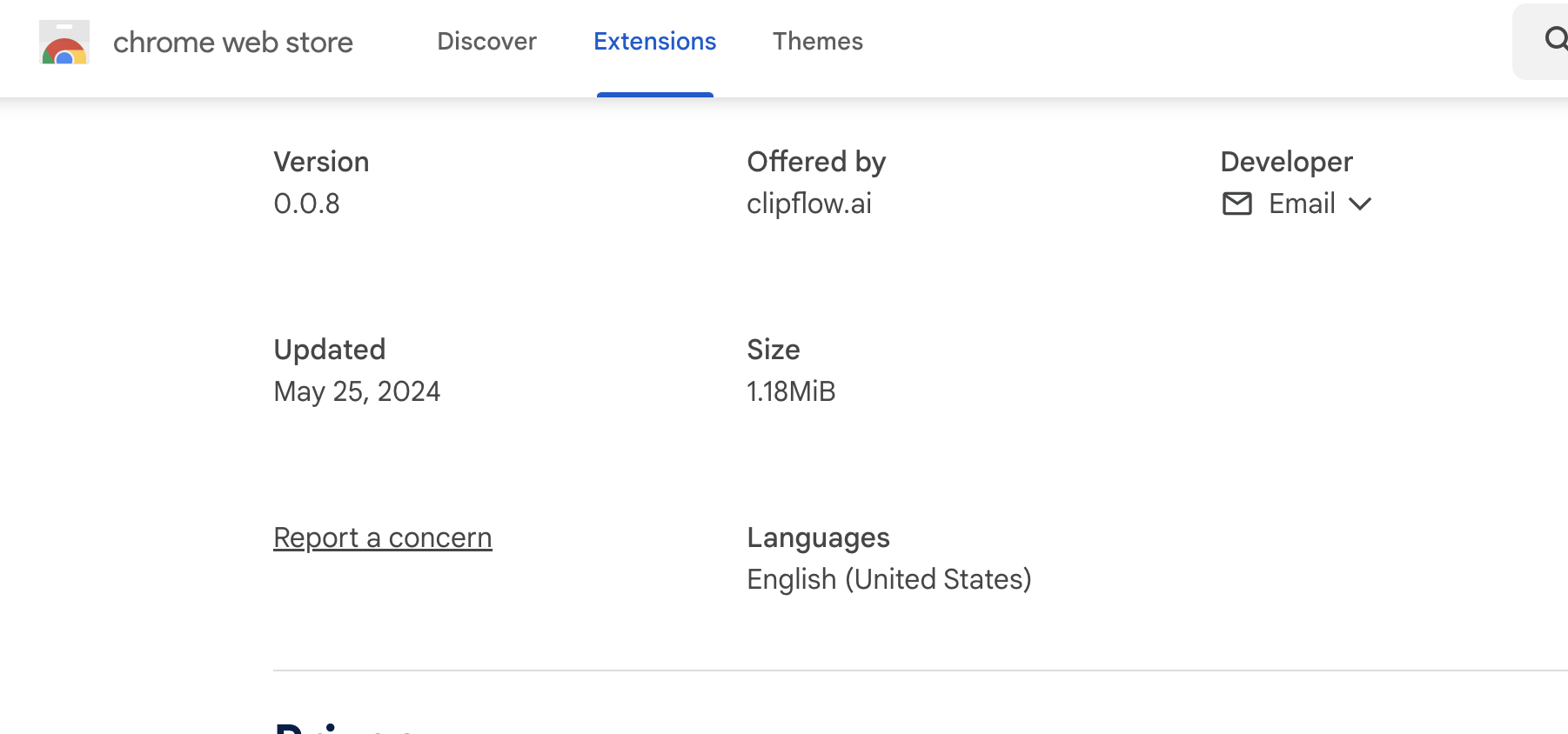 Extension version in the Chrome Web Store