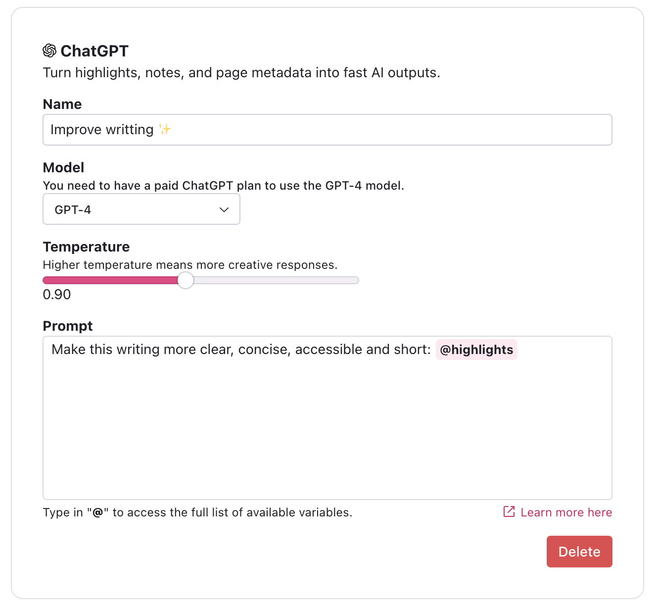 Example ChatGPT workflow